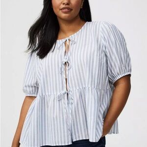 Torrid Blue and White Striped Blouse
